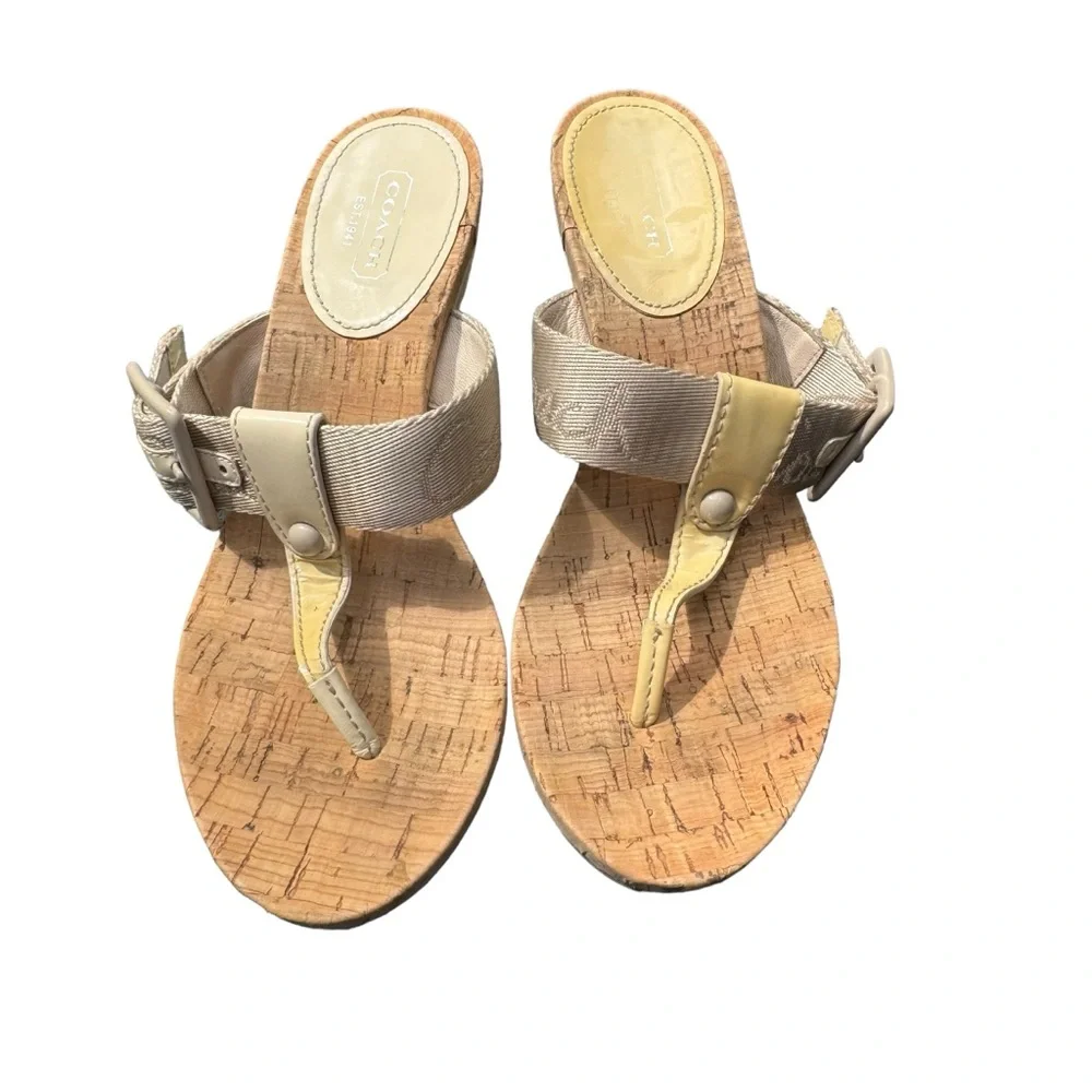 Coach Bernadette Cream/Beige Wedge Sandal Size 7